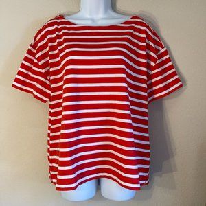 Lauren Ralph Lauren nautical top red white stripes notched hem short sleeves Tee